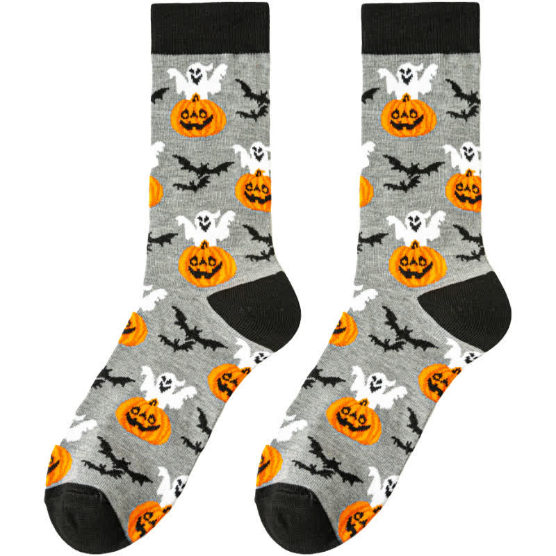 Plus Size Halloween Cute Cartoon Print Quarter Socks(8 Pairs) - Grey - EU39-45(US6-11) - image 6