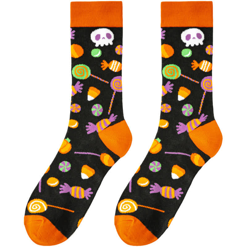 Plus Size Halloween Cute Cartoon Print Quarter Socks(8 Pairs) - Black-B - EU39-45(US6-11) - image 10
