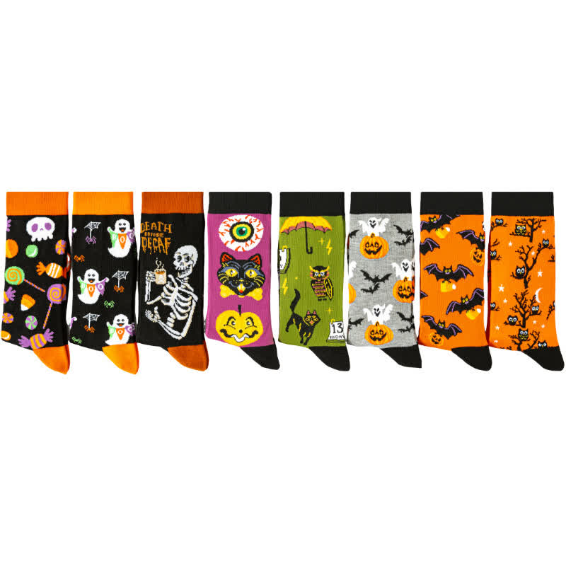 Plus Size Halloween Cute Cartoon Print Quarter Socks(8 Pairs) - image 5