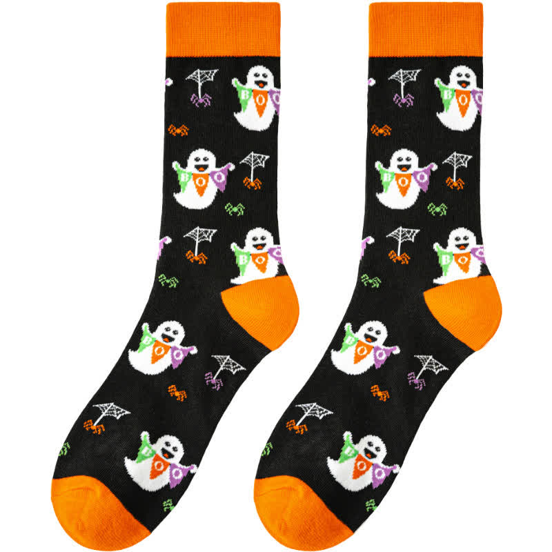 Plus Size Halloween Cute Cartoon Print Quarter Socks(8 Pairs) - Black-A - EU39-45(US6-11) - image 8