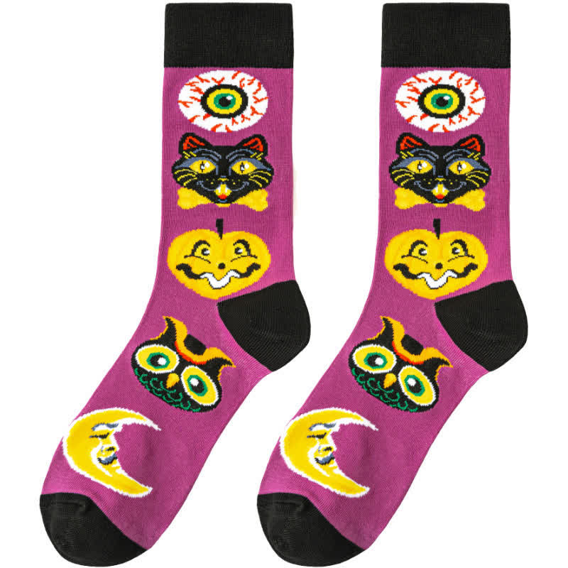 Plus Size Halloween Cute Cartoon Print Quarter Socks(8 Pairs) - Purple - EU39-45(US6-11) - image 14