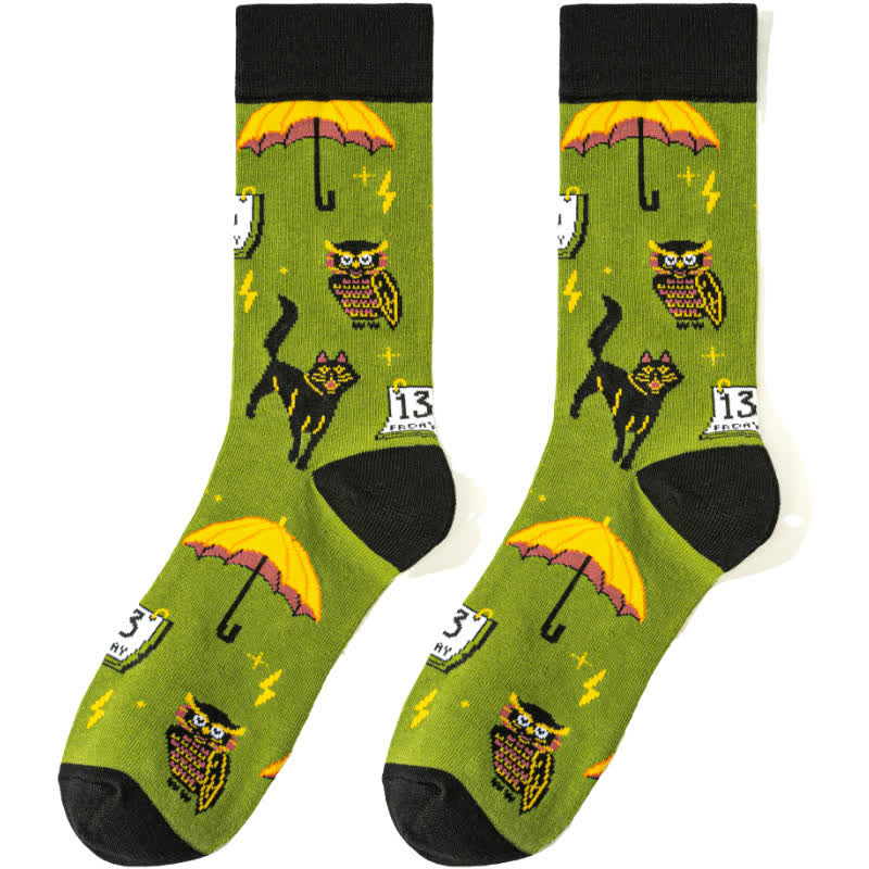 Plus Size Halloween Cute Cartoon Print Quarter Socks(8 Pairs) - Green - EU39-45(US6-11) - image 16