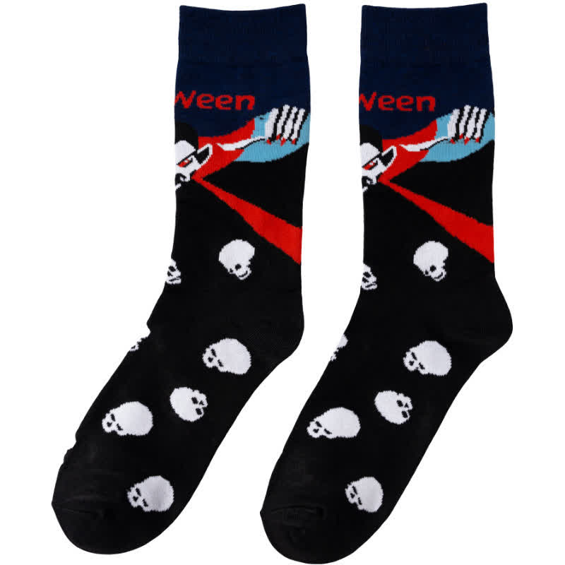Plus Size Halloween-inspired Printed Quarter Socks(6 Pairs) - Black - EU39-45(US6-11) - image 13
