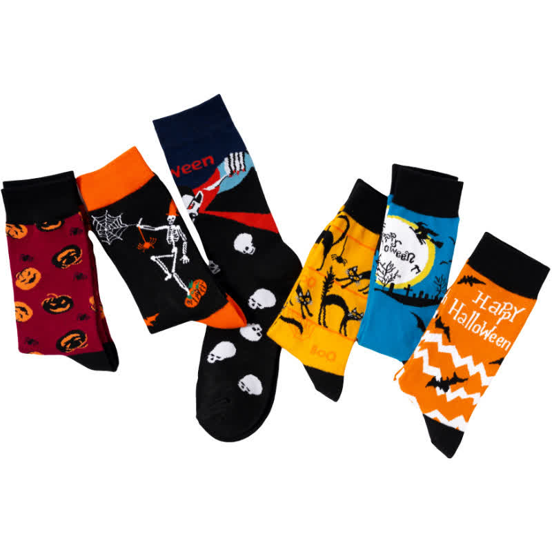 Plus Size Halloween-inspired Printed Quarter Socks(6 Pairs) - image 3