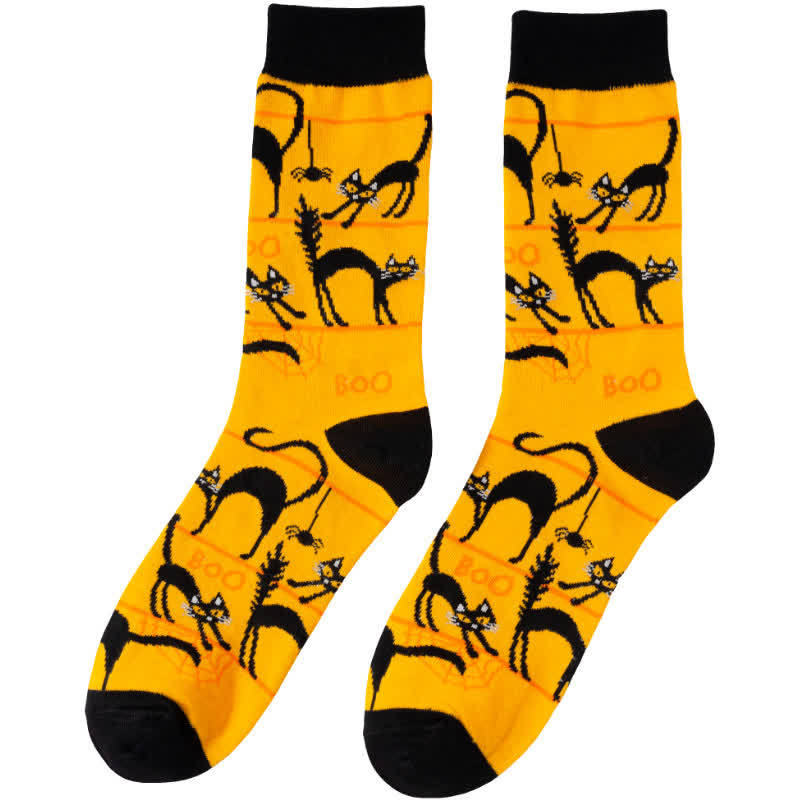 Plus Size Halloween-inspired Printed Quarter Socks(6 Pairs) - Yellow - EU39-45(US6-11) - image 7