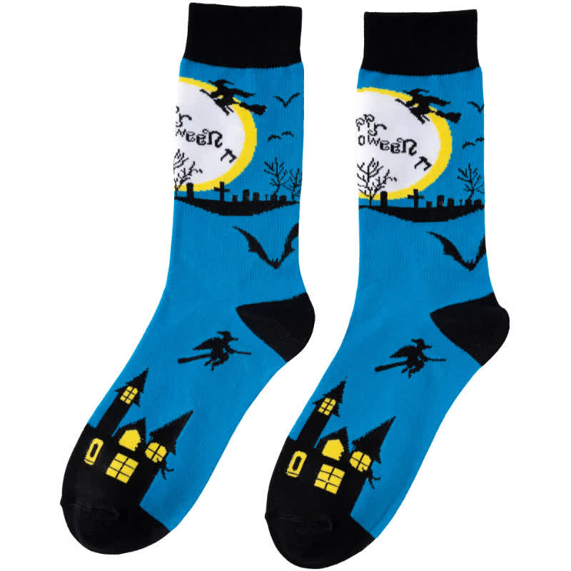 Plus Size Halloween-inspired Printed Quarter Socks(6 Pairs) - Blue - EU39-45(US6-11) - image 11