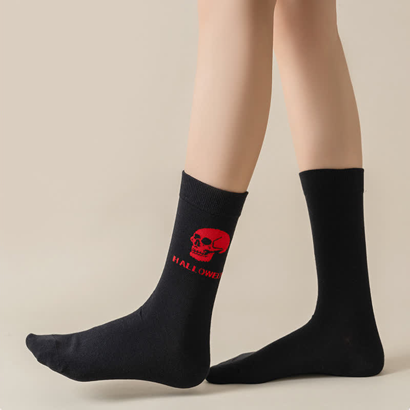 Plus Size Halloween Fun Pumpkin Skull Quarter Socks(6 Pairs) - image 9