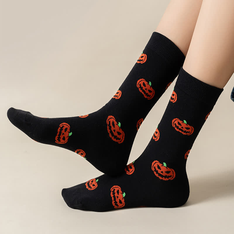 Plus Size Halloween Fun Pumpkin Skull Quarter Socks(6 Pairs) - image 7
