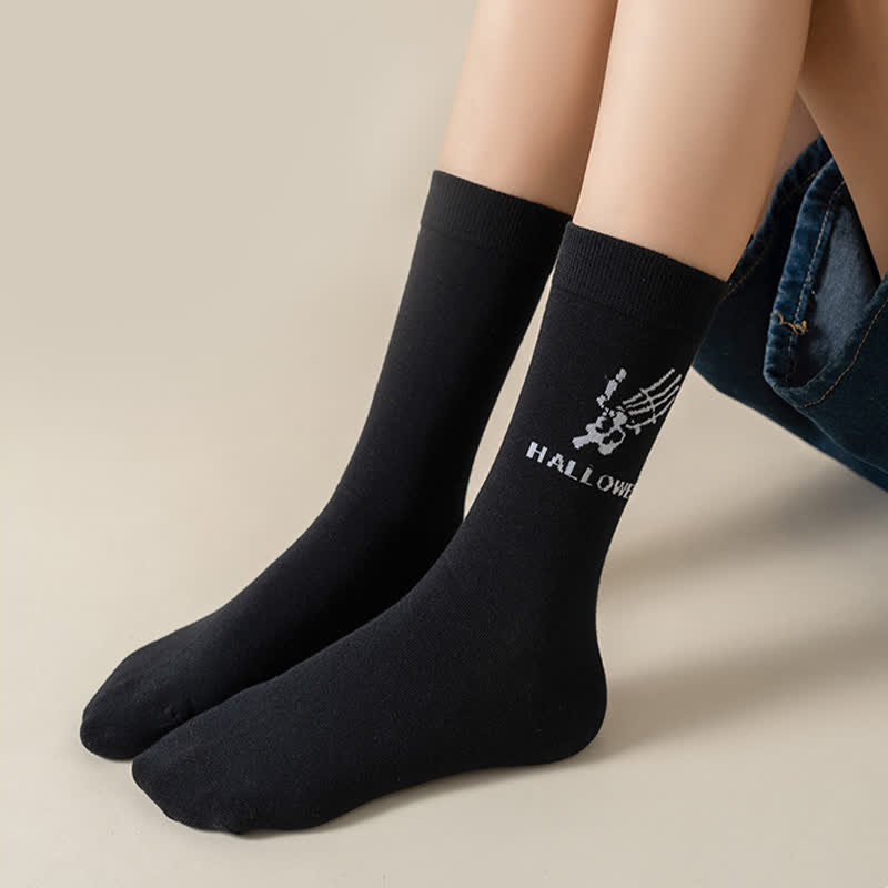 Plus Size Halloween Fun Pumpkin Skull Quarter Socks(6 Pairs) - image 11