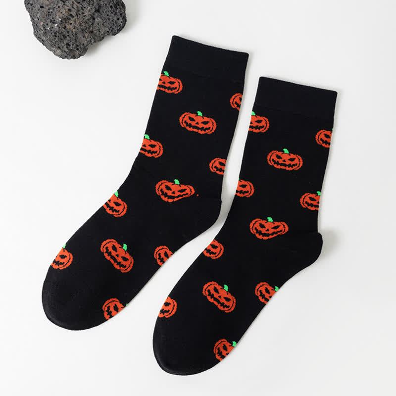 Plus Size Halloween Fun Pumpkin Skull Quarter Socks(6 Pairs) - Black - C - EU36-44(US4-10) - image 8