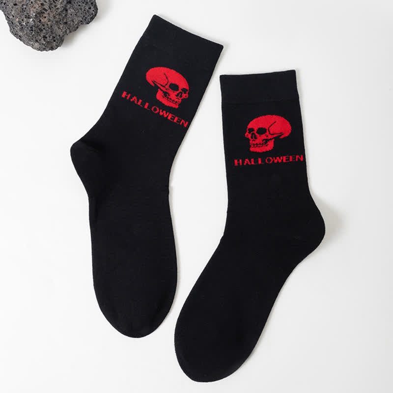 Plus Size Halloween Fun Pumpkin Skull Quarter Socks(6 Pairs) - Black - D - EU36-44(US4-10) - image 10