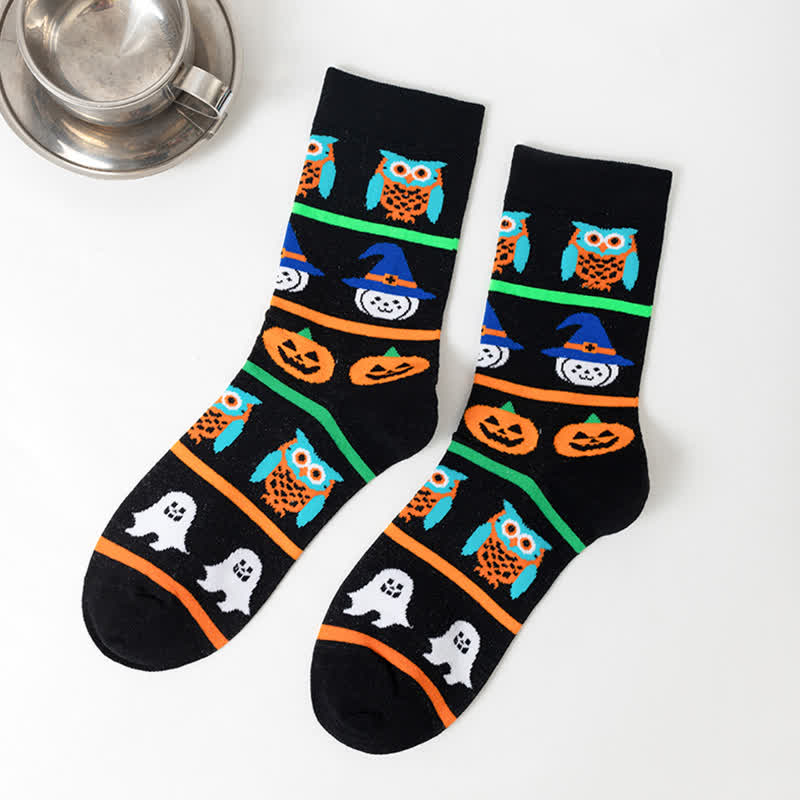 Plus Size Halloween Fun Pumpkin Skull Quarter Socks(6 Pairs) - Black - B - EU36-44(US4-10) - image 6