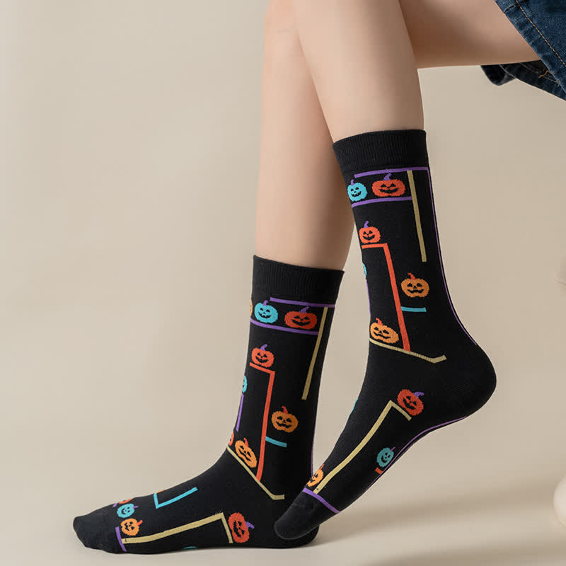 Plus Size Halloween Fun Pumpkin Skull Quarter Socks(6 Pairs) - image 4