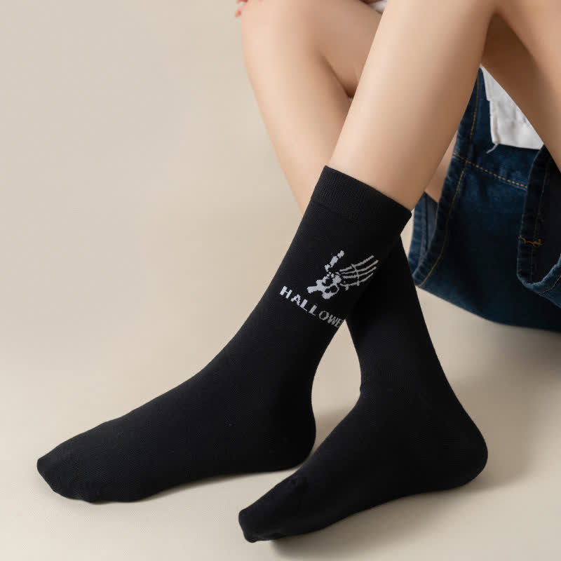 Plus Size Halloween Fun Pumpkin Skull Quarter Socks(6 Pairs) - image 12