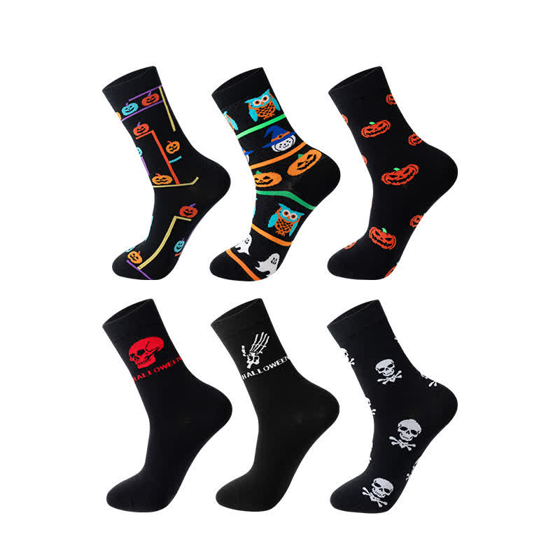 Plus Size Halloween Fun Pumpkin Skull Quarter Socks(6 Pairs) - image 3
