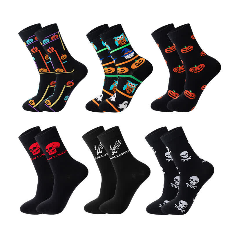 Plus Size Halloween Fun Pumpkin Skull Quarter Socks(6 Pairs) - Black - Set - EU36-44(US4-10) - image 2