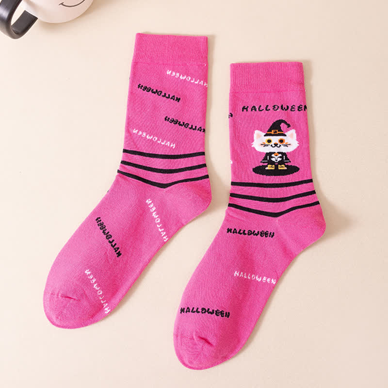 Plus Size Halloween Cute Cat Ghost Quarter Socks(6 Pairs) - Pink - EU36-44(US4-10) - image 12