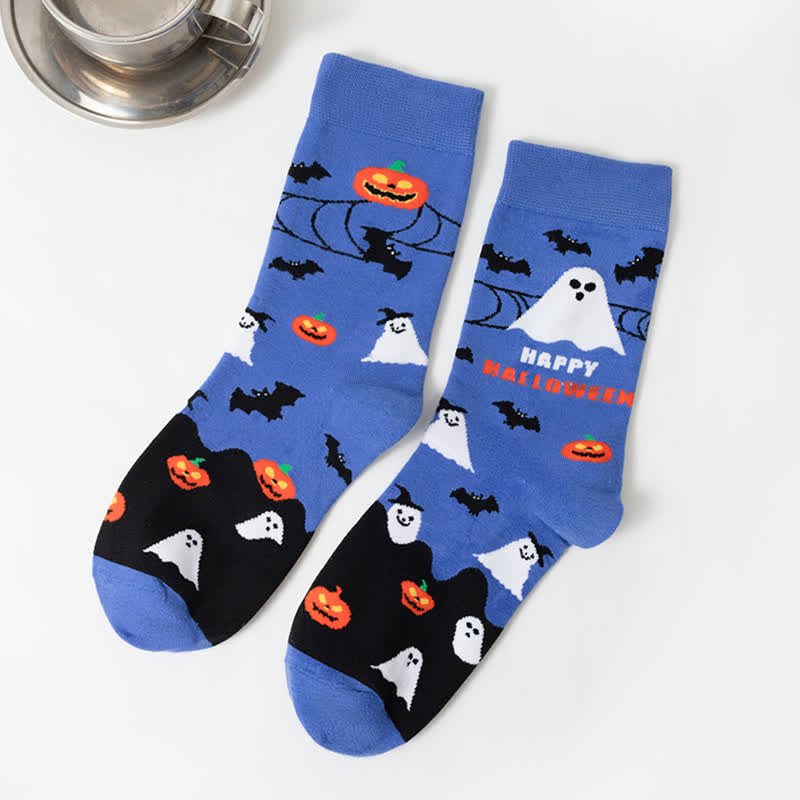 Plus Size Halloween Cute Cat Ghost Quarter Socks(6 Pairs) - Blue - EU36-44(US4-10) - image 14