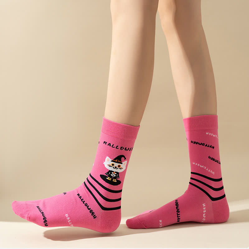 Plus Size Halloween Cute Cat Ghost Quarter Socks(6 Pairs) - image 11