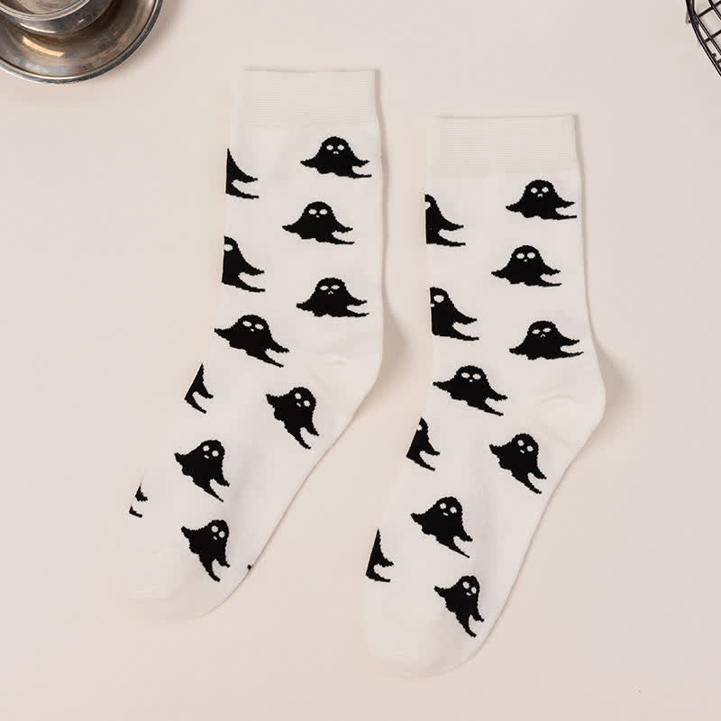 Plus Size Halloween Creative Skull Bat Quarter Socks(4 Pairs) - White-B - EU36-44(US4-10) - image 14