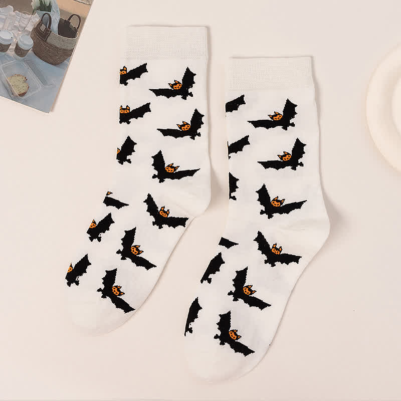 Plus Size Halloween Creative Skull Bat Quarter Socks(4 Pairs) - White-A - EU36-44(US4-10) - image 11