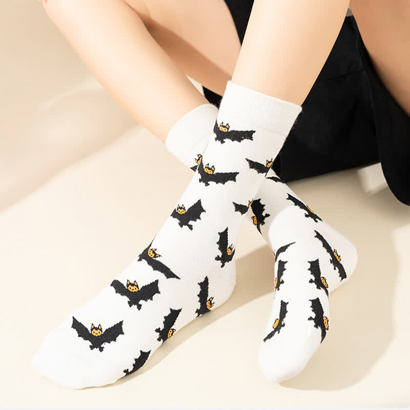 Plus Size Halloween Creative Skull Bat Quarter Socks(4 Pairs) - image 9