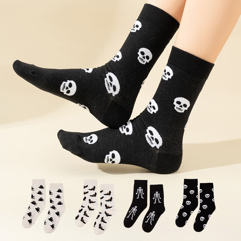 Plus Size Halloween Creative Skull Bat Quarter Socks(4 Pairs) - image 1