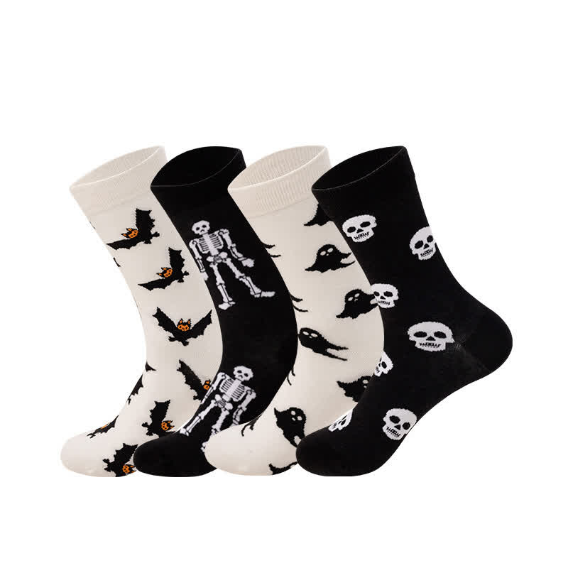 Plus Size Halloween Creative Skull Bat Quarter Socks(4 Pairs) - image 3