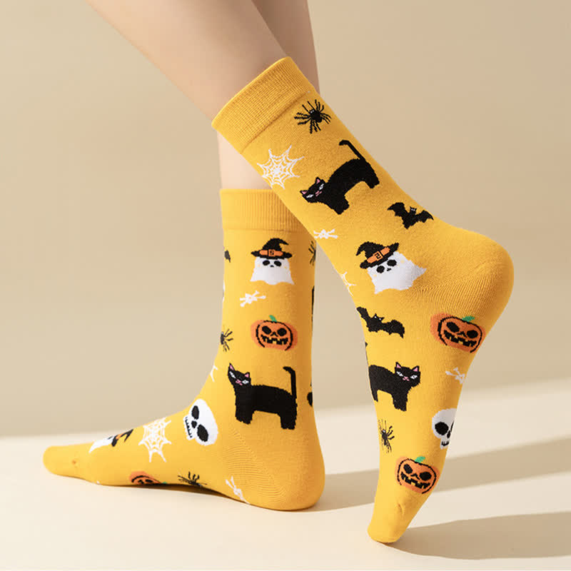 Plus Size Halloween Yellow Pumpkin Quarter Socks(4 Pairs) - image 5