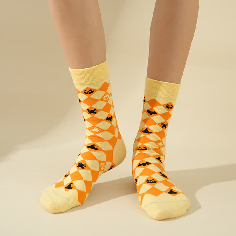 Plus Size Halloween Yellow Pumpkin Quarter Socks(4 Pairs) - image 10