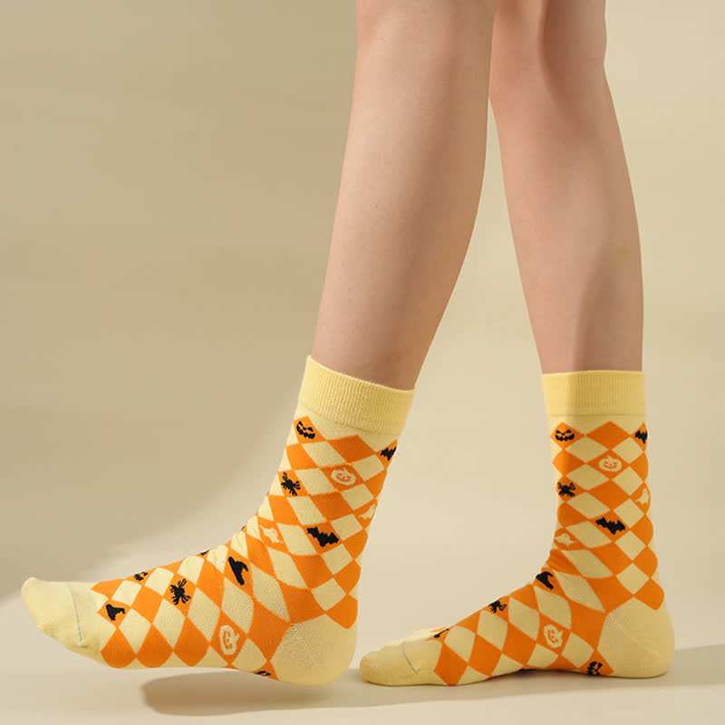 Plus Size Halloween Yellow Pumpkin Quarter Socks(4 Pairs) - image 11