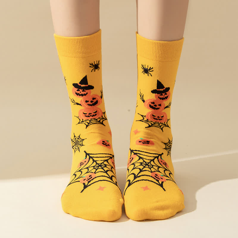 Plus Size Halloween Yellow Pumpkin Quarter Socks(4 Pairs) - image 7