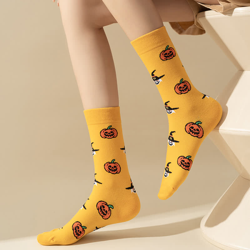 Plus Size Halloween Yellow Pumpkin Quarter Socks(4 Pairs) - image 13