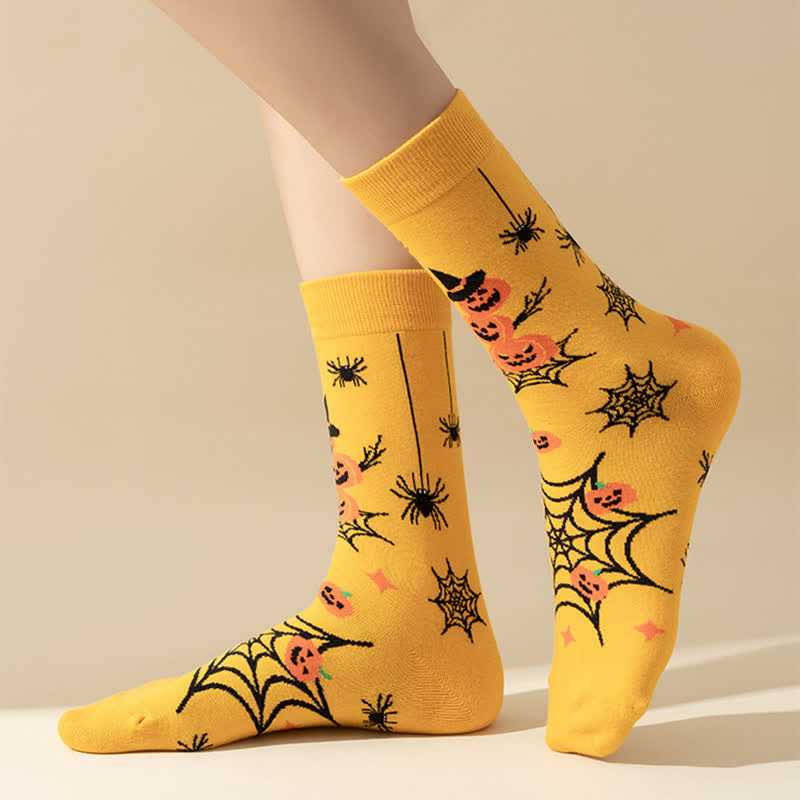 Plus Size Halloween Yellow Pumpkin Quarter Socks(4 Pairs) - image 8