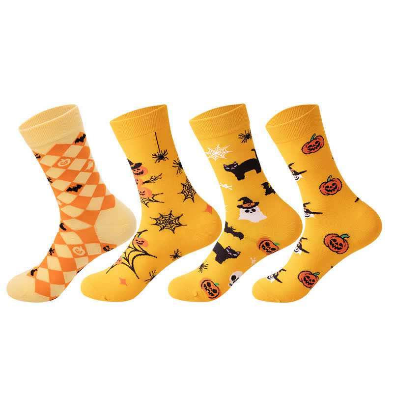 Plus Size Halloween Yellow Pumpkin Quarter Socks(4 Pairs) - Yellow - Set - EU36-44(US4-10) - image 2