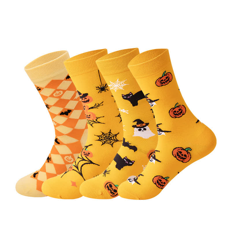 Plus Size Halloween Yellow Pumpkin Quarter Socks(4 Pairs) - image 3