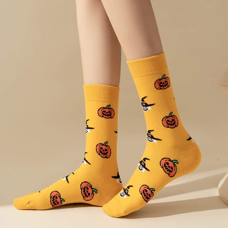Plus Size Halloween Yellow Pumpkin Quarter Socks(4 Pairs) - image 14