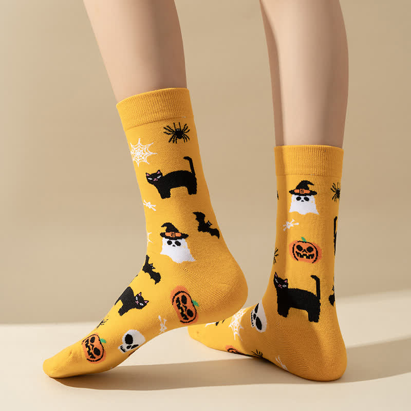 Plus Size Halloween Yellow Pumpkin Quarter Socks(4 Pairs) - image 4