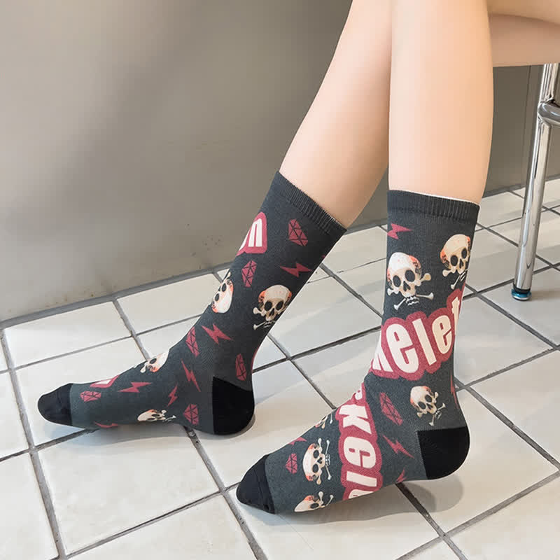 Halloween 3D Digital Skull Print Quarter Socks(6 Pairs) - image 11