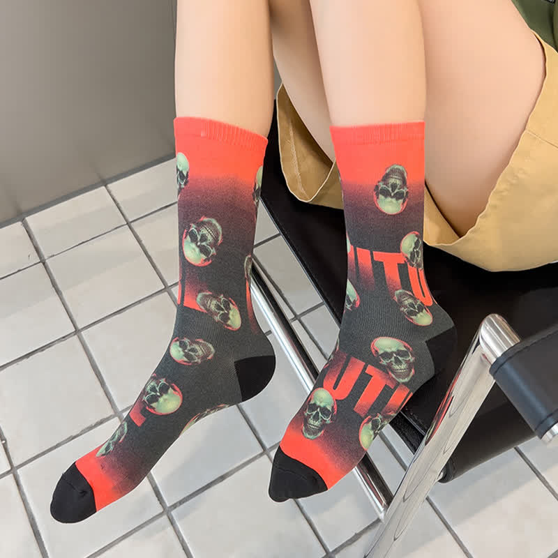 Halloween 3D Digital Skull Print Quarter Socks(6 Pairs) - image 9