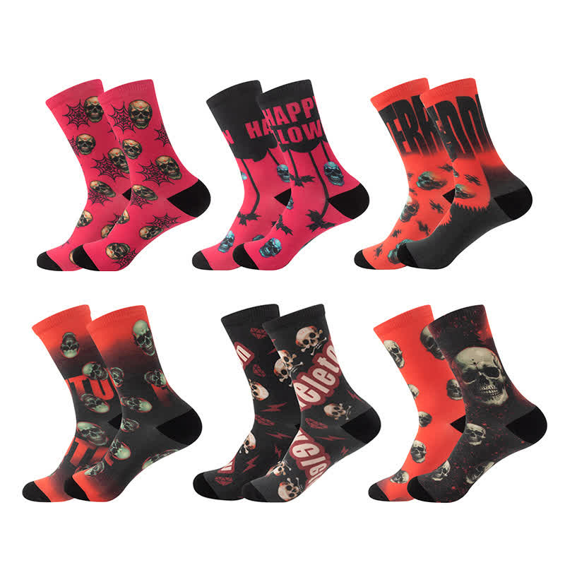 Halloween 3D Digital Skull Print Quarter Socks(6 Pairs) - Multicolor - EU36-44(US4-10) - image 2