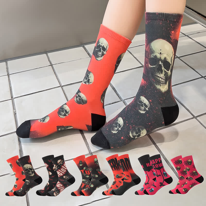 Halloween 3D Digital Skull Print Quarter Socks(6 Pairs) - image 1