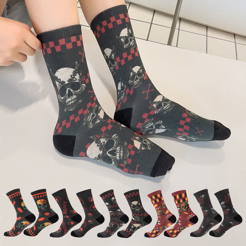 Halloween Spooky Skull Quarter Socks(5 Pairs) - Multicolor - EU36-44(US4-10) - image 1