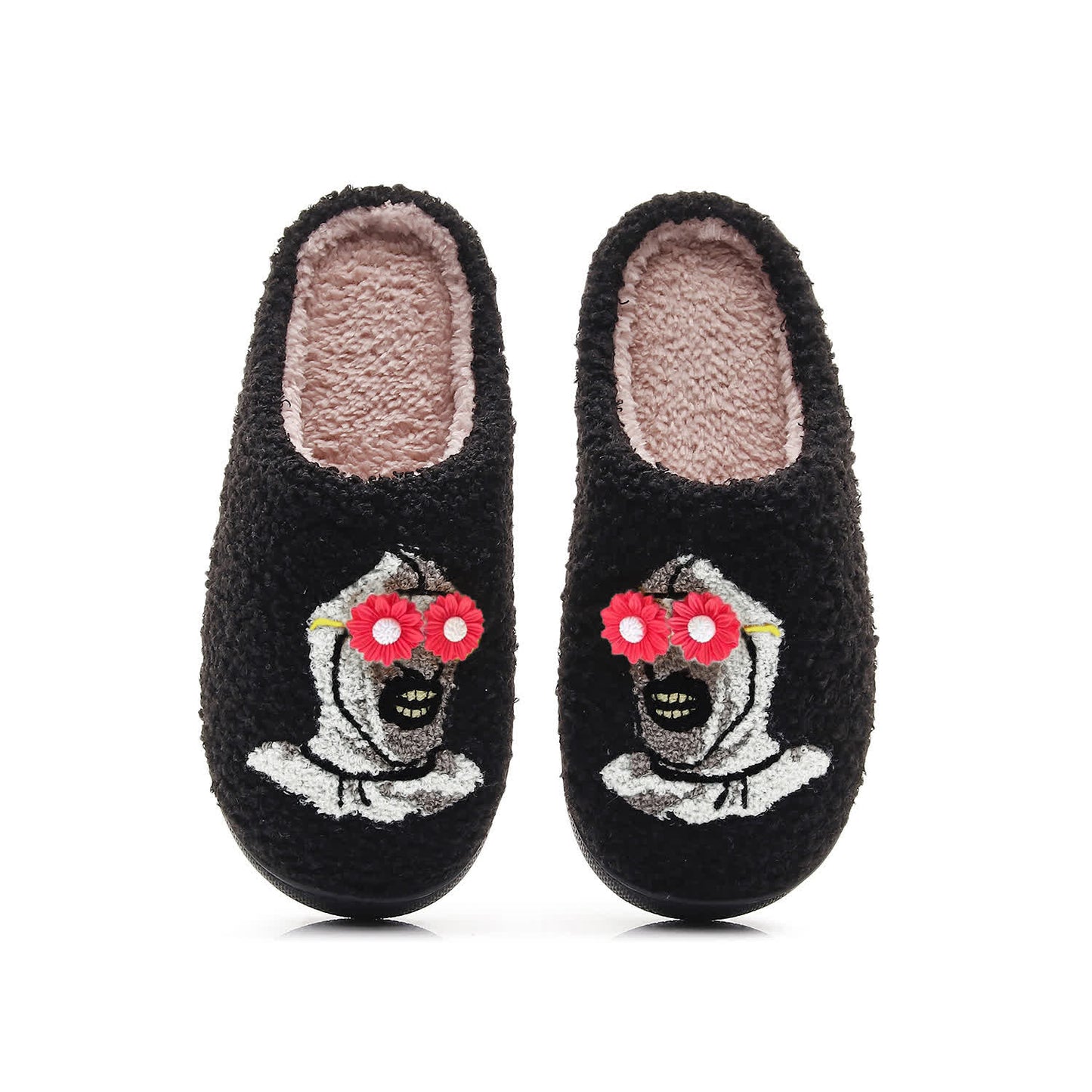 Halloween Skull Slippers with Flower Glasses - Black - Red - EU44-45(US10-11) - image 11