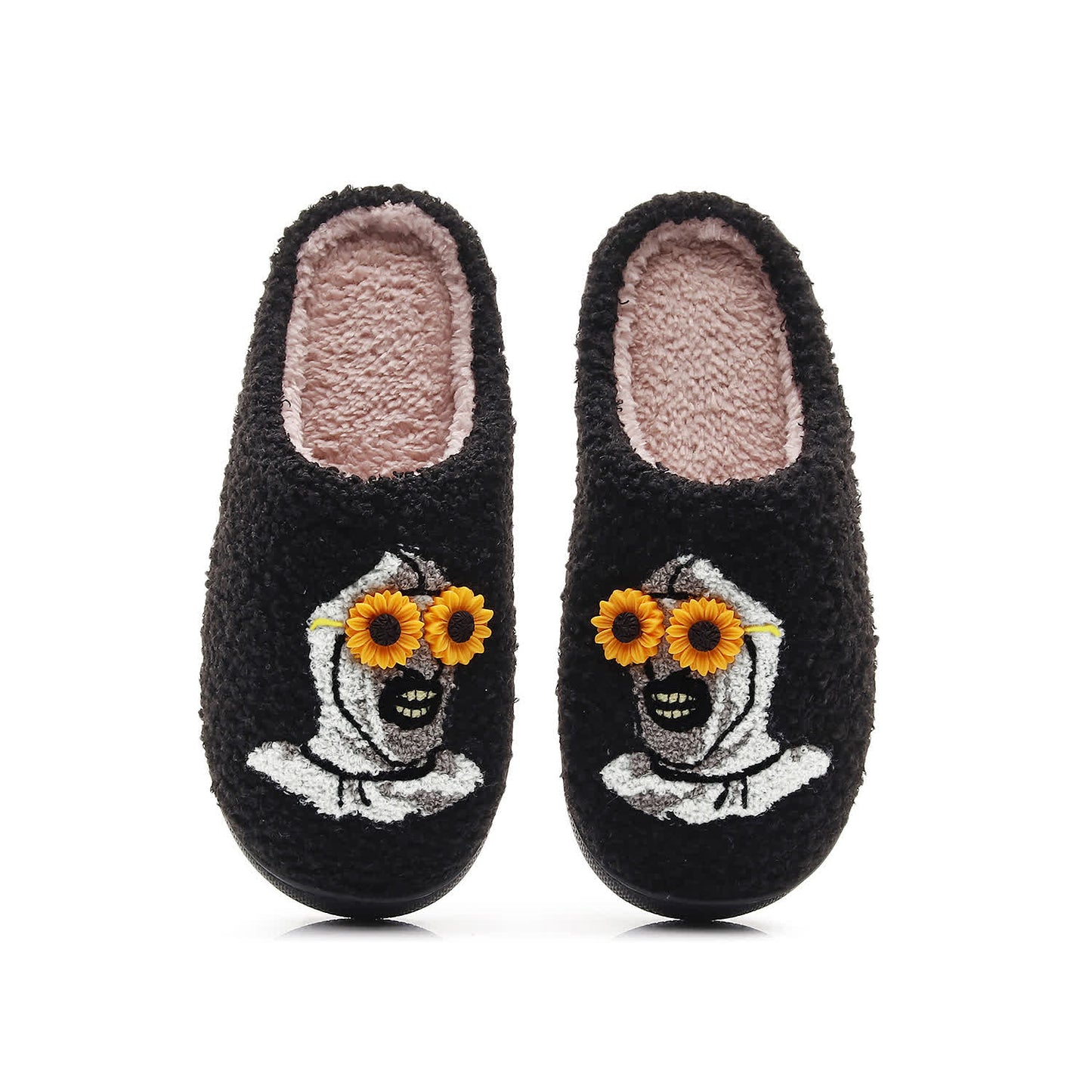 Halloween Skull Slippers with Flower Glasses - Black - Yellow - EU44-45(US10-11) - image 3