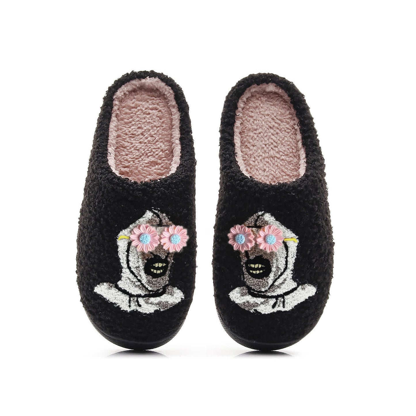 Halloween Skull Slippers with Flower Glasses - Black - Pink - EU44-45(US10-11) - image 14
