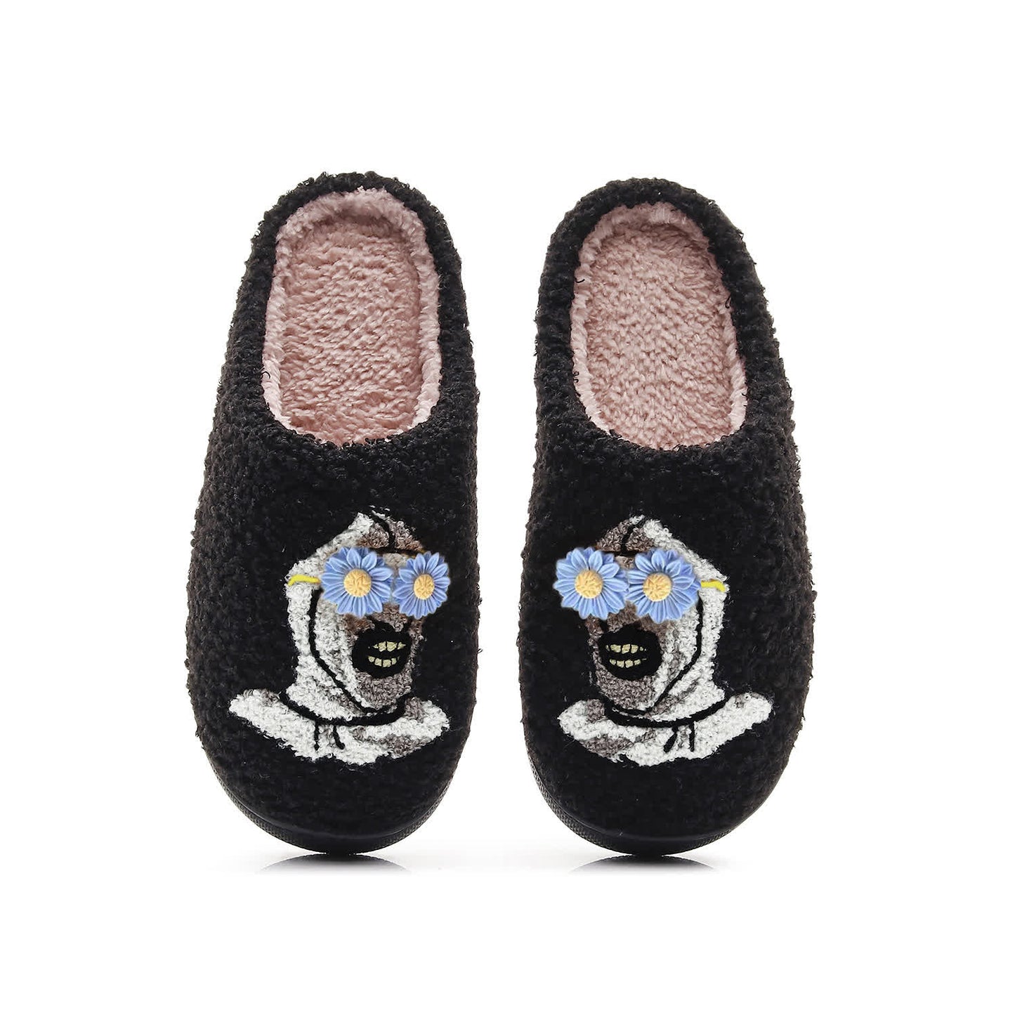 Halloween Skull Slippers with Flower Glasses - Black - Blue - EU44-45(US10-11) - image 13