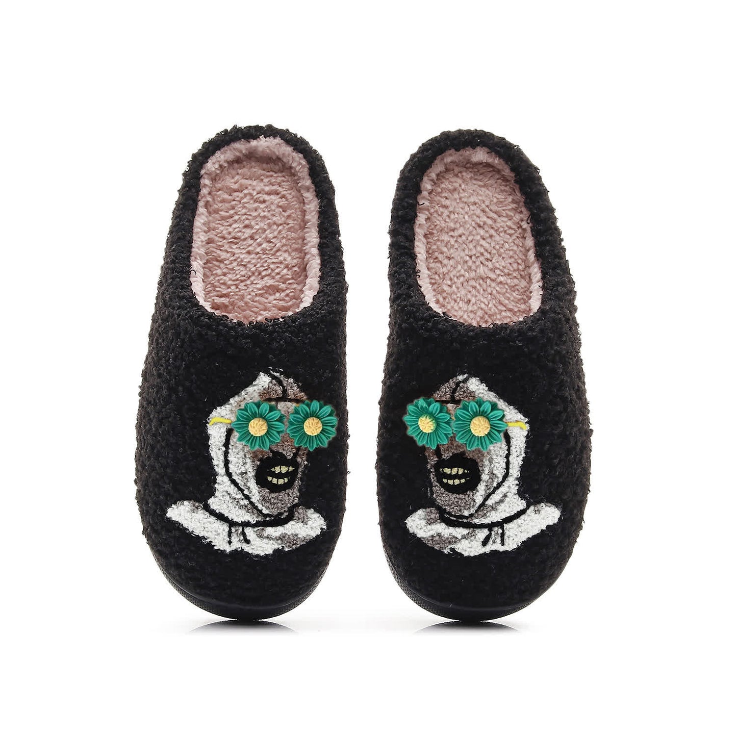 Halloween Skull Slippers with Flower Glasses - Black - Green - EU44-45(US10-11) - image 12