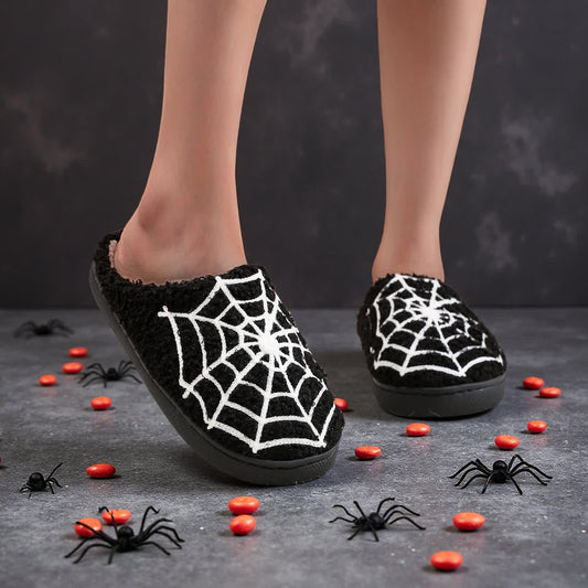 Plus Size Halloween Spider Web Print Slippers - image 1