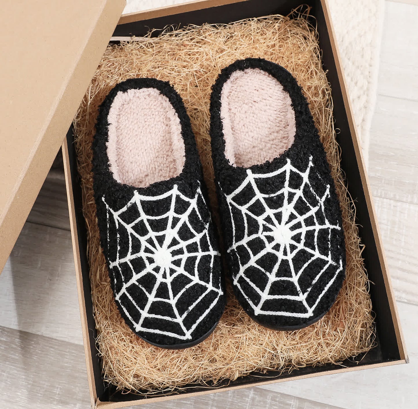 Plus Size Halloween Spider Web Print Slippers - Black - EU44-45(US10-11) - image 2